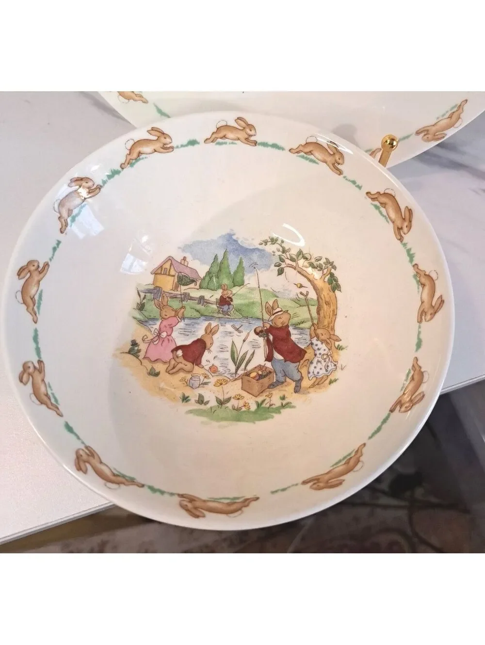 Vtg Royal Doulton English Bone China Bunnykins Child's Cereal Bowl & Plate Set